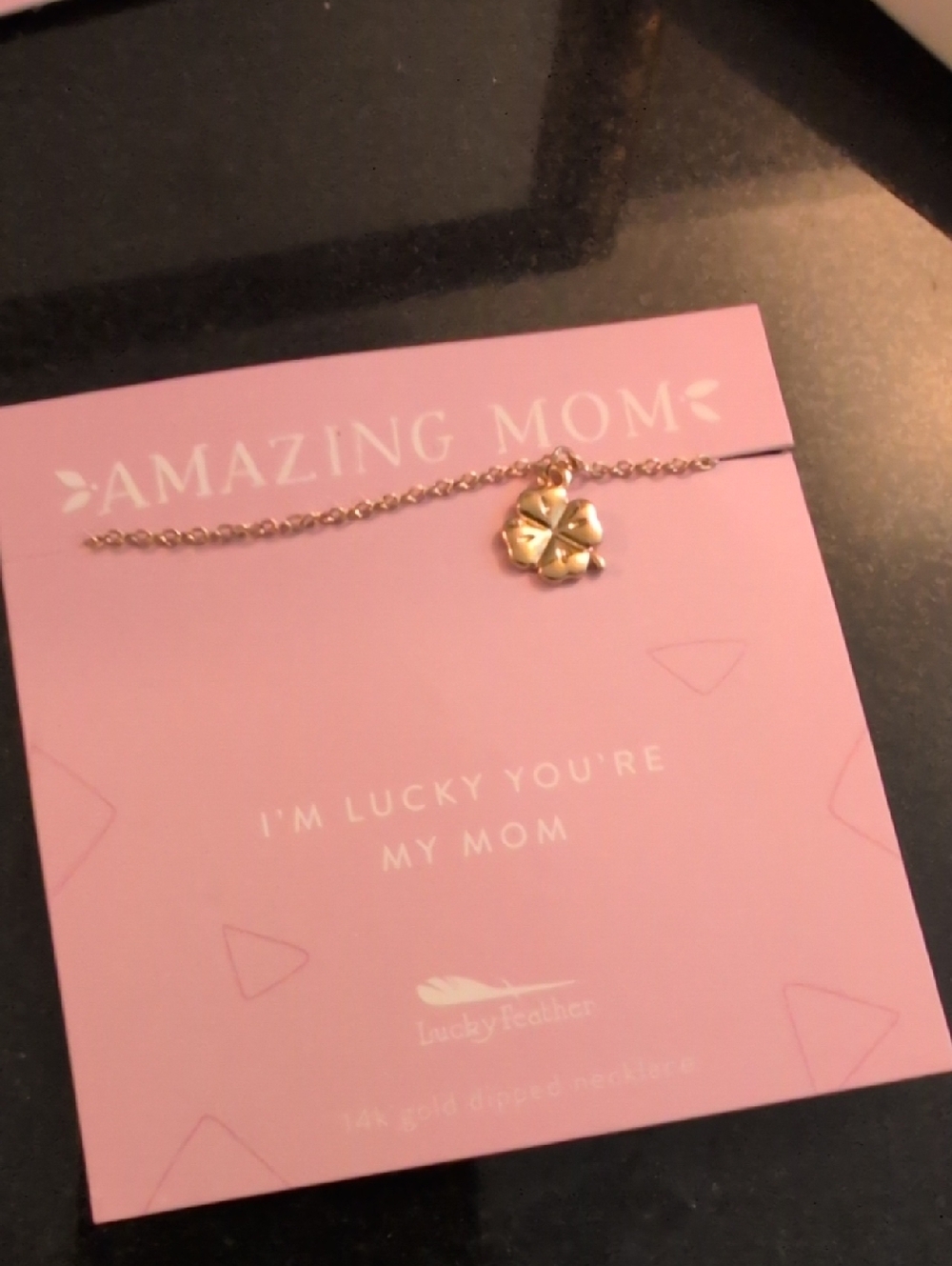 14k Gold Filled Four-Leaf Clover Necklace - Pink Card